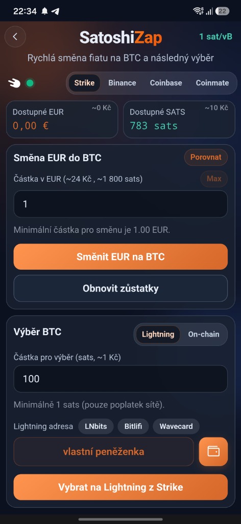 SatoshiZap Exchange Screenshot